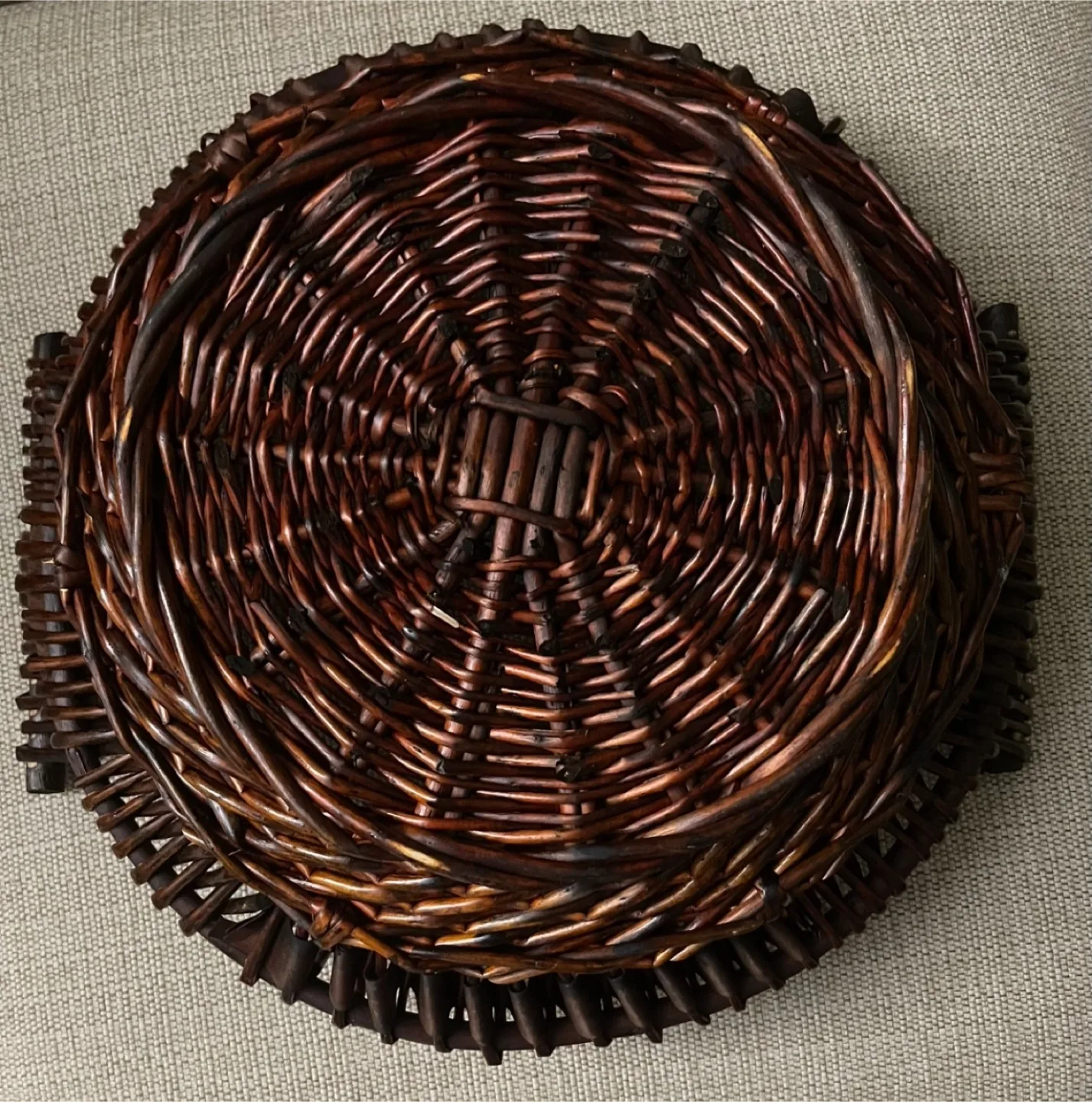 Large Unique Round Wicker Basket with Handles - Dark Brown image indicator(3)