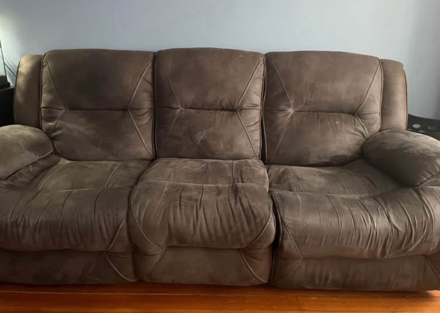 Brown Reclining Sofa with Center Console - photo 2
