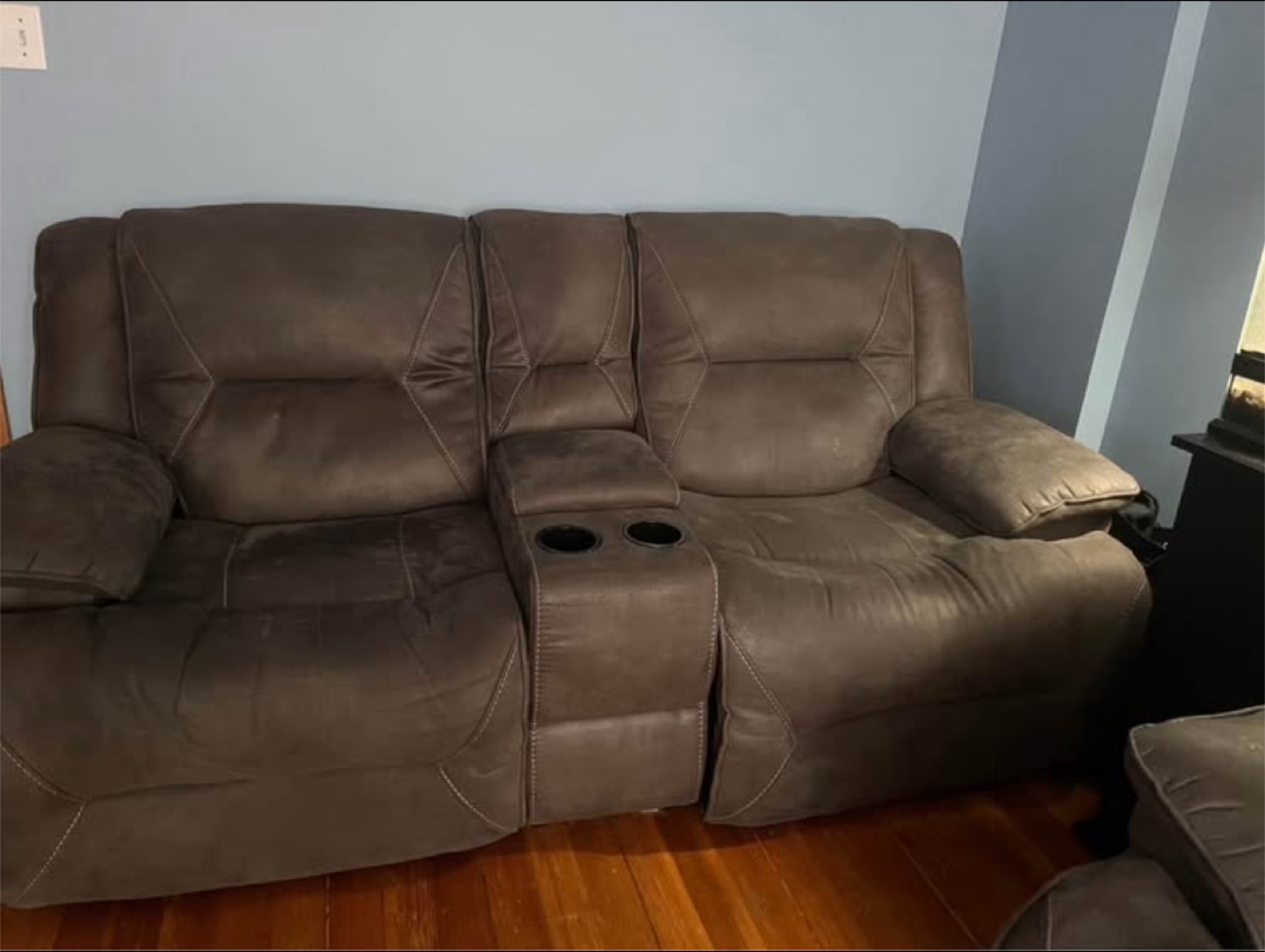 Brown Reclining Sofa with Center Console