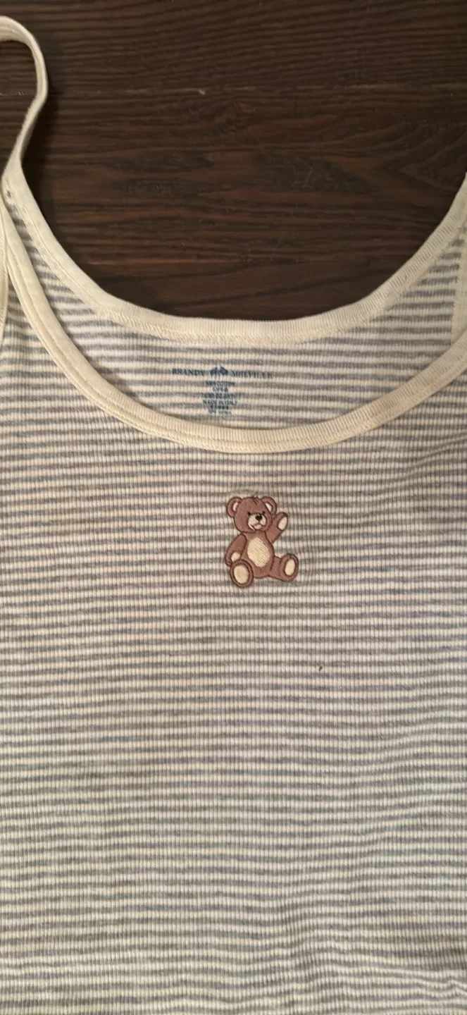 Brandy Melville Striped Tank Top with Teddy Bear thumbnail