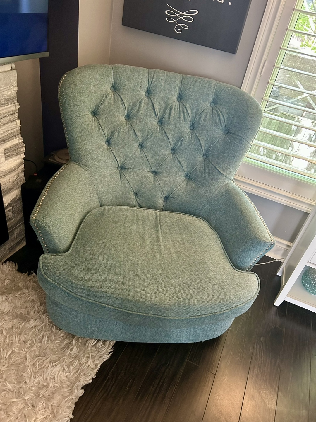 Light Blue Tufted Accent Chair with storage