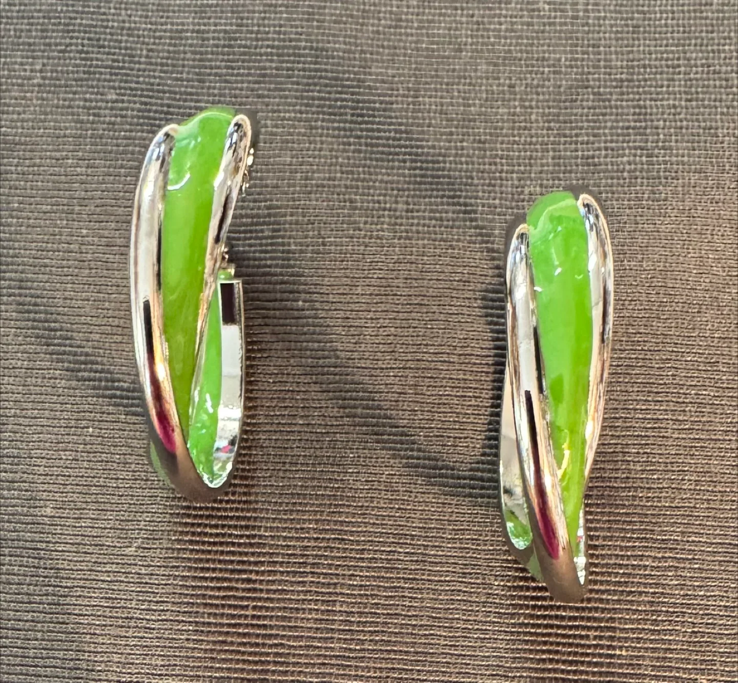 CLEARANCE!! Chartreuse Hand Enameled Hoops S. Steel Silver 1.5” image indicator(2)