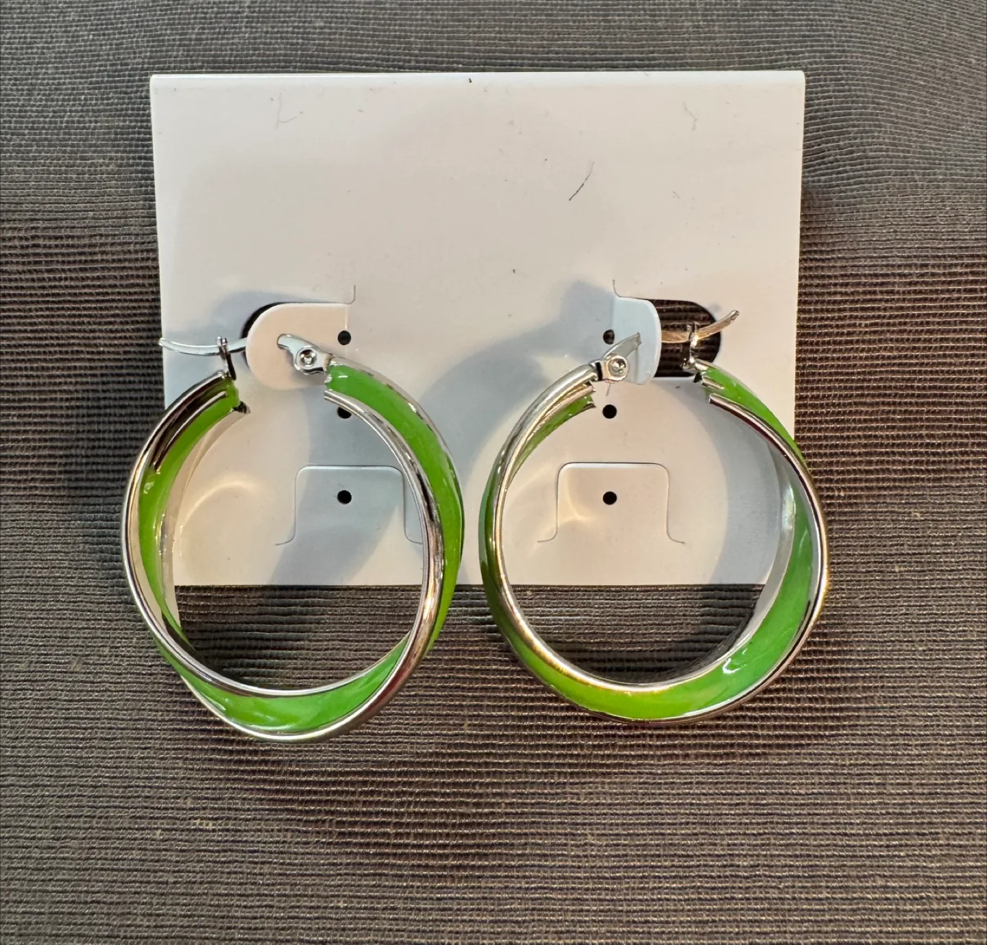 CLEARANCE!! Chartreuse Hand Enameled Hoops S. Steel Silver 1.5” image indicator(6)