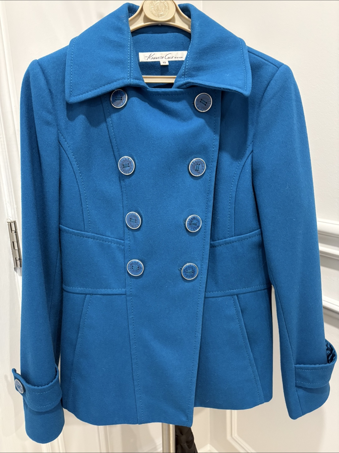 Kenneth Cole New York Blue Wool Pea Coat Size 10