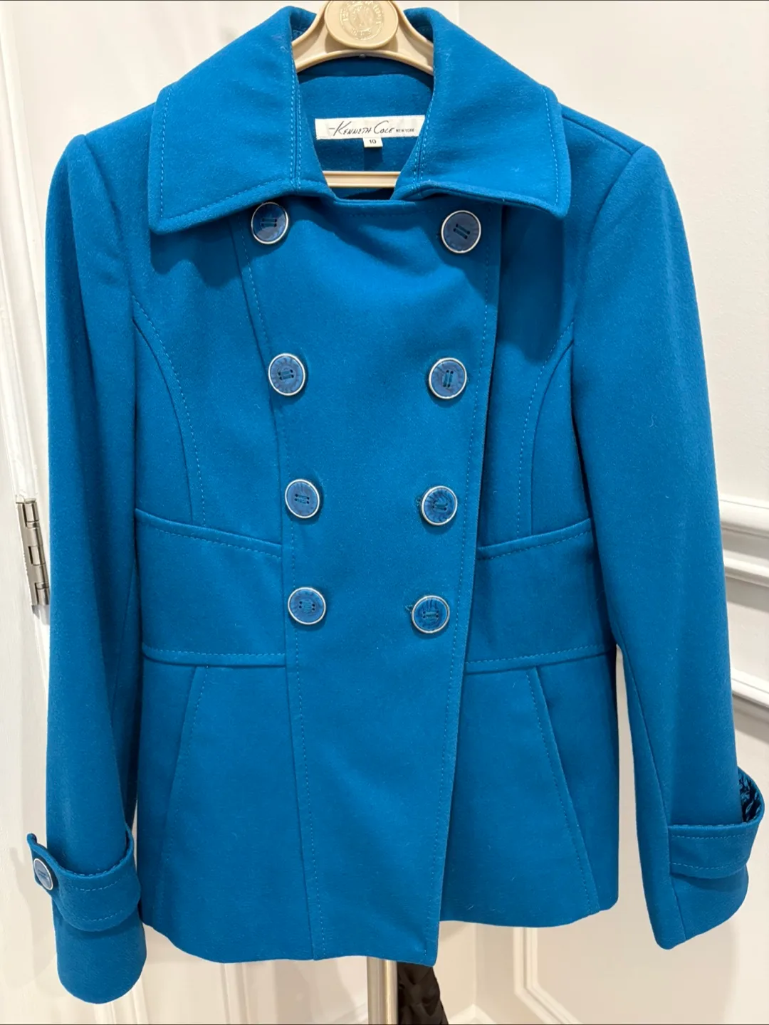 Kenneth Cole New York Blue Wool Pea Coat Size 10 thumbnail