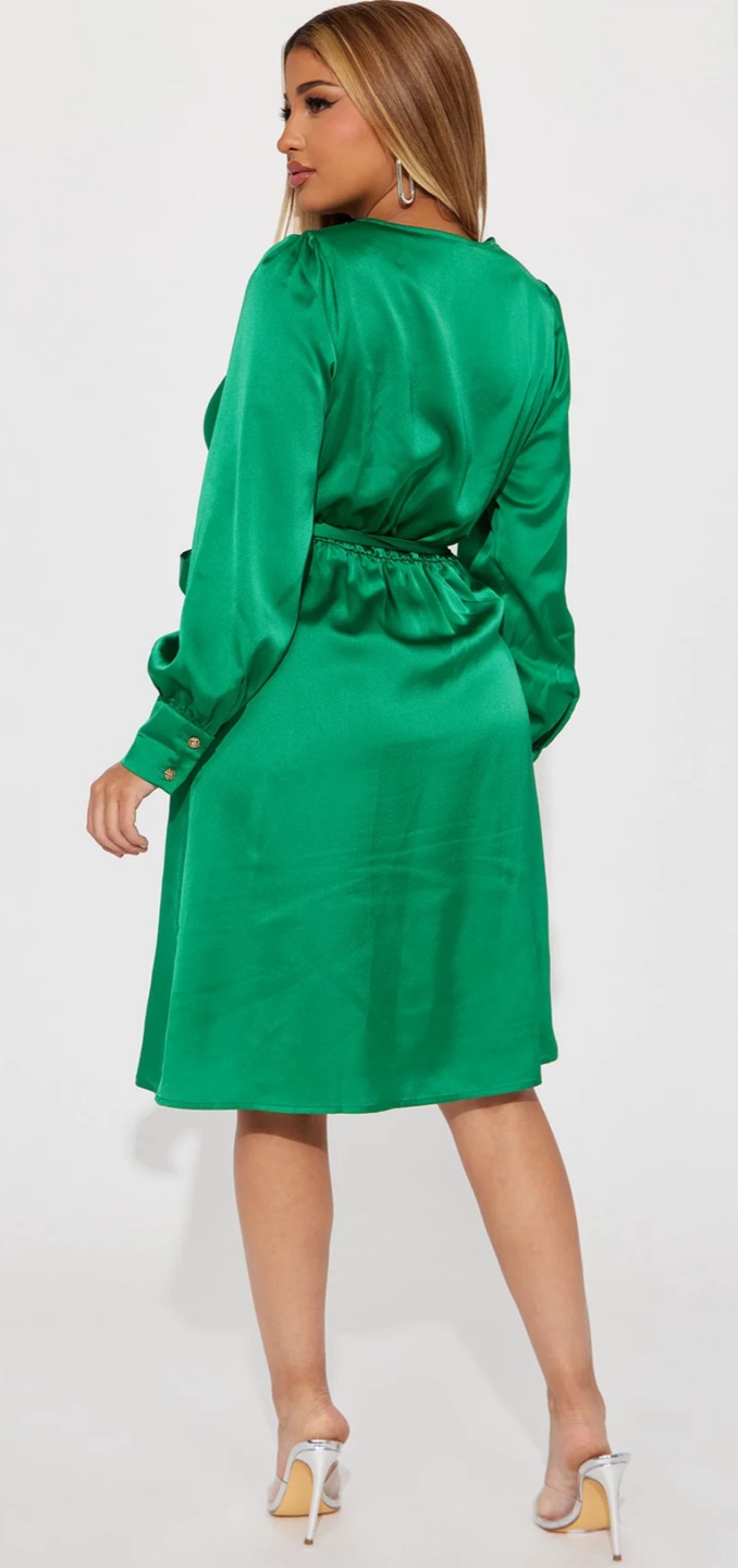 Brand New! Fashion Nova Green Satin Wrap Dress - L - photo 3