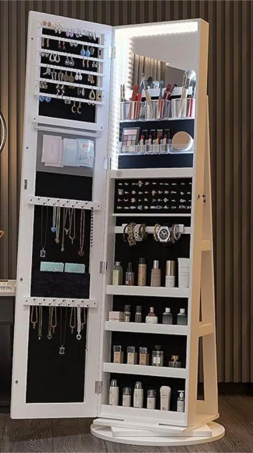 White Jewelry Armoire with Mirror image indicator(2)