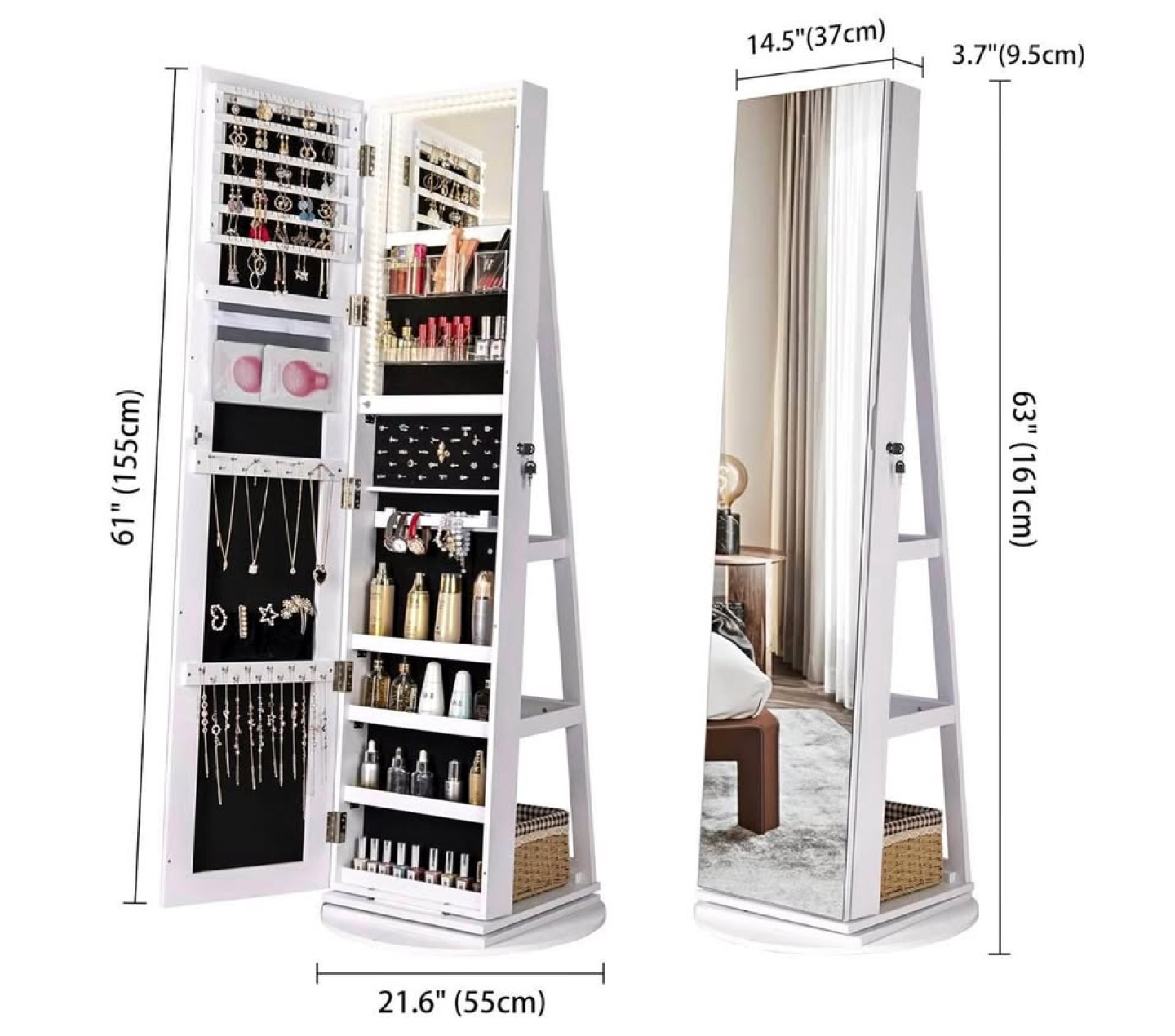 White Jewelry Armoire with Mirror