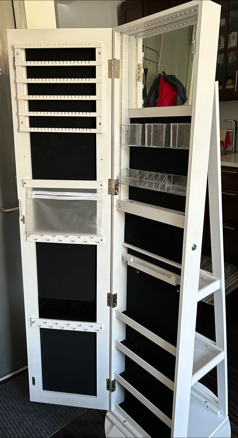 White Jewelry Armoire with Mirror image indicator(7)