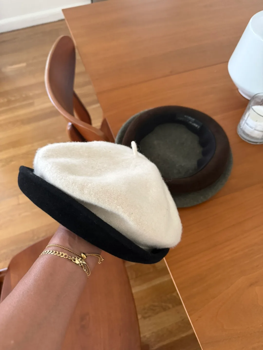 Two Berets - Cream and Green thumbnail