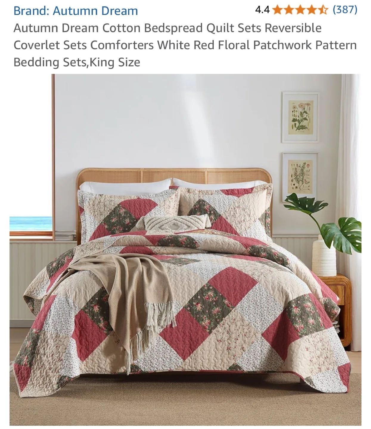 Autumn Dream King Size Quilt Set - Red Floral Patchwork thumbnail