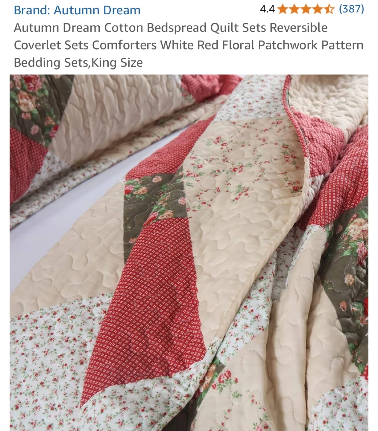 Autumn Dream King Size Quilt Set - Red Floral Patchwork image indicator(5)