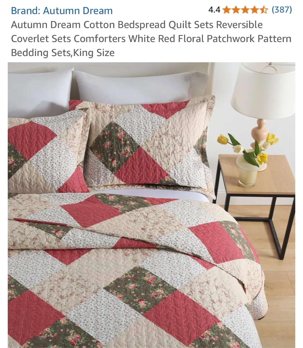 Autumn Dream King Size Quilt Set - Red Floral Patchwork image indicator(3)