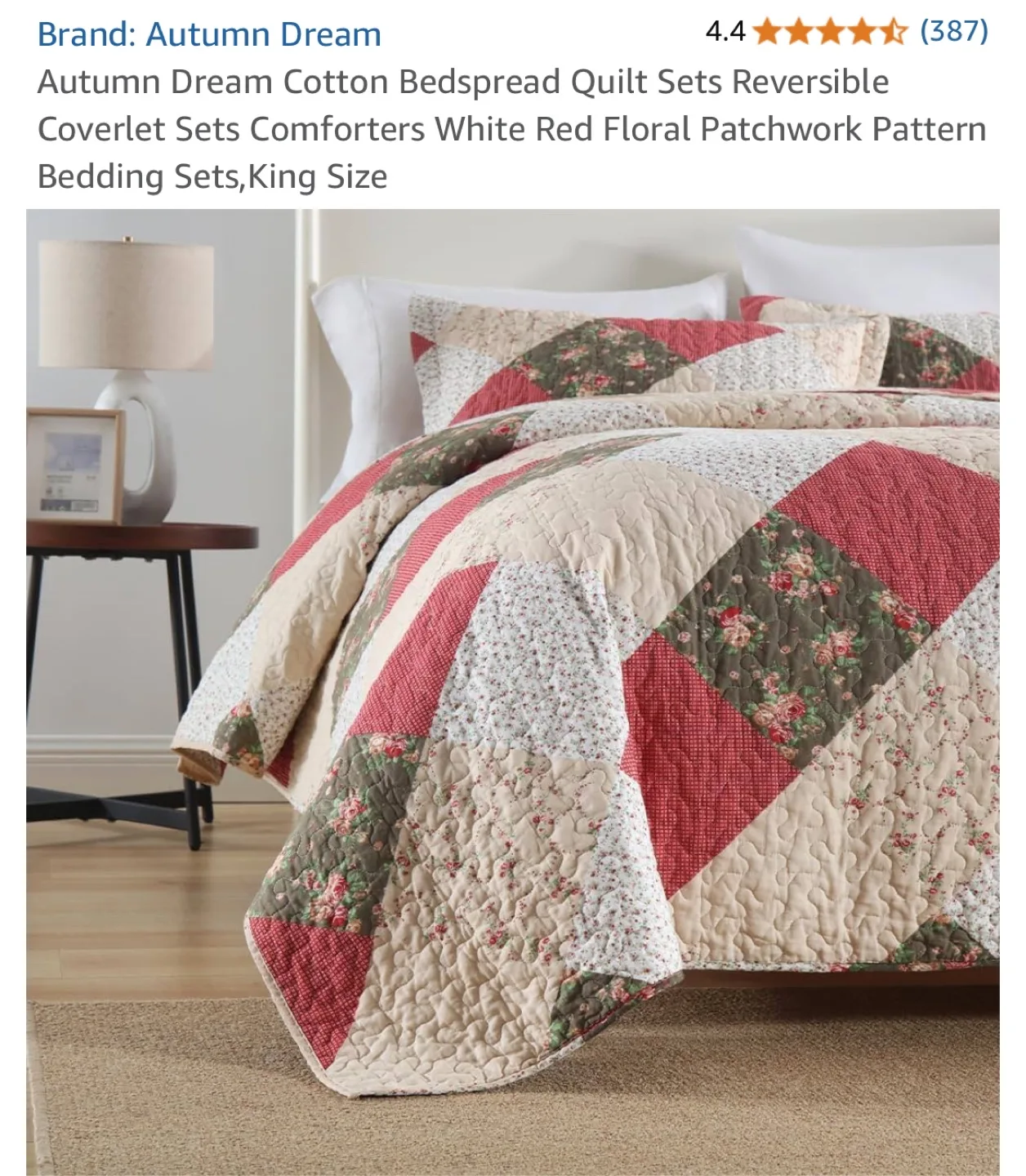 Autumn Dream King Size Quilt Set - Red Floral Patchwork image indicator(6)