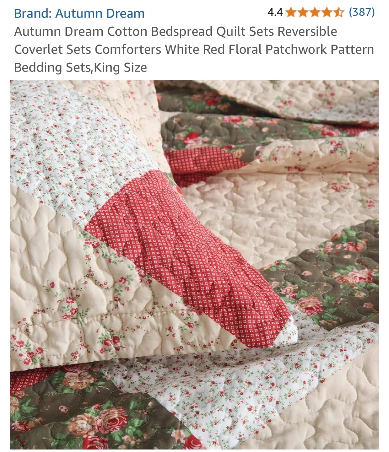 Autumn Dream King Size Quilt Set - Red Floral Patchwork image indicator(8)
