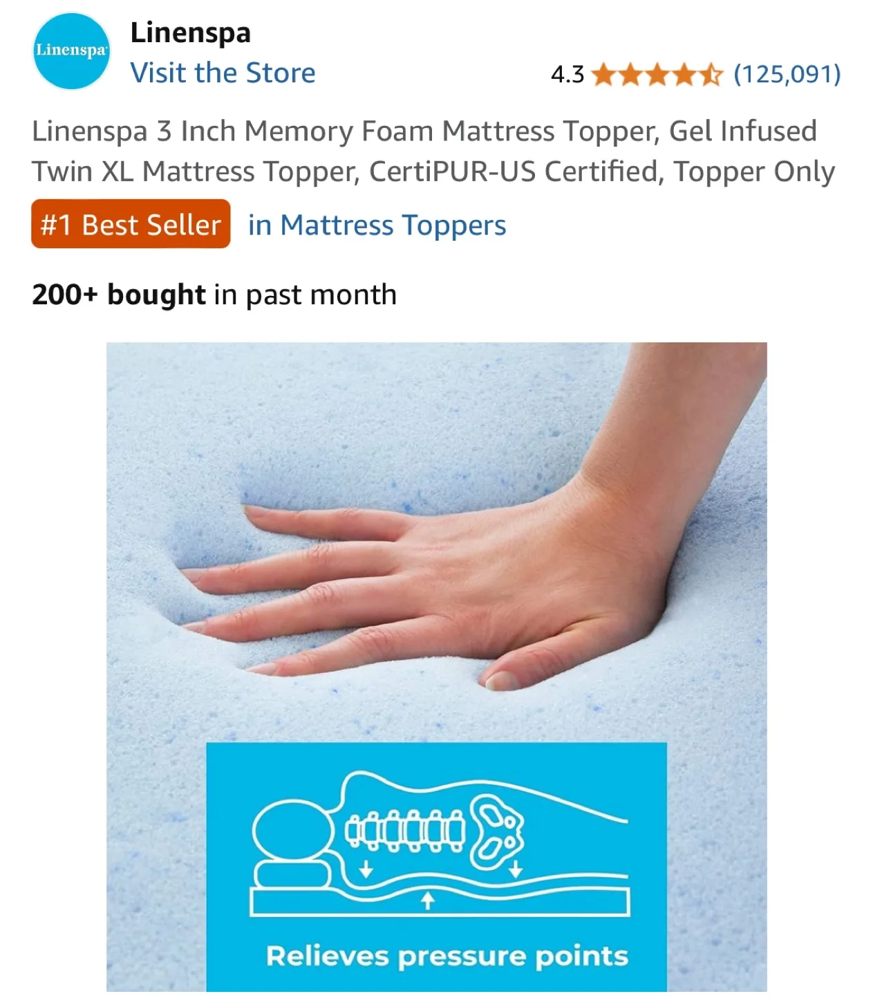 Linenspa 3-Inch Memory Foam Twin XL Mattress Topper image indicator(3)