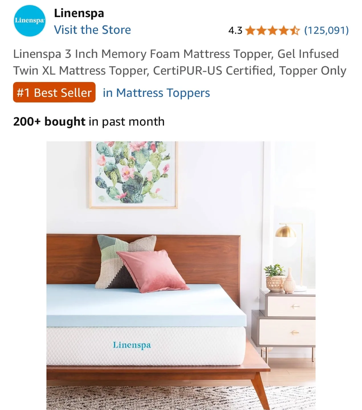 Linenspa 3-Inch Memory Foam Twin XL Mattress Topper thumbnail