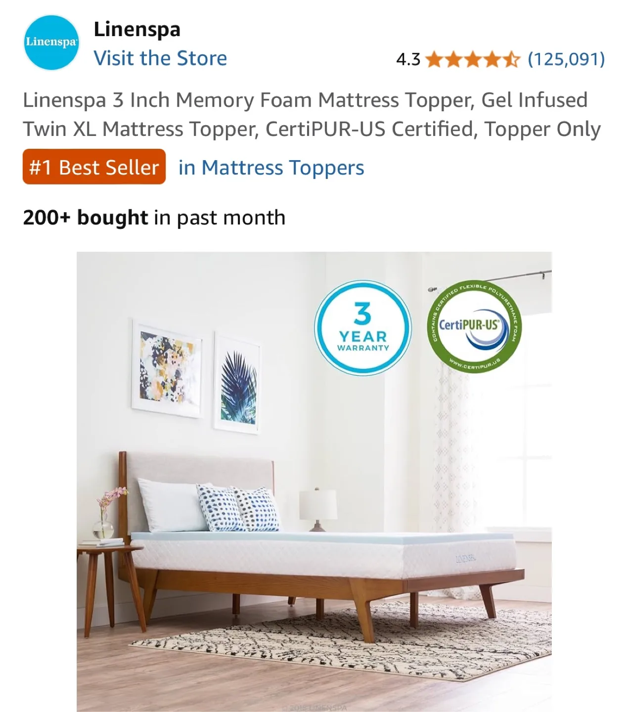 Linenspa 3-Inch Memory Foam Twin XL Mattress Topper image indicator(5)