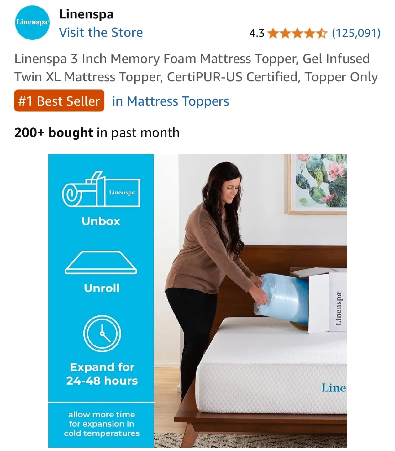 Linenspa 3-Inch Memory Foam Twin XL Mattress Topper image indicator(2)