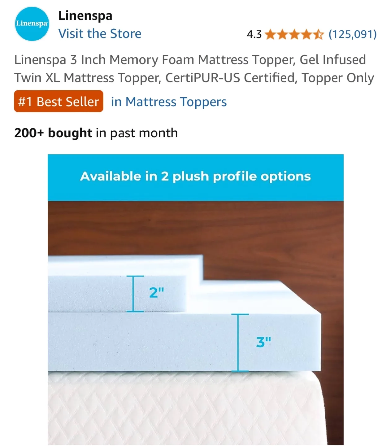 Linenspa 3-Inch Memory Foam Twin XL Mattress Topper image indicator(4)