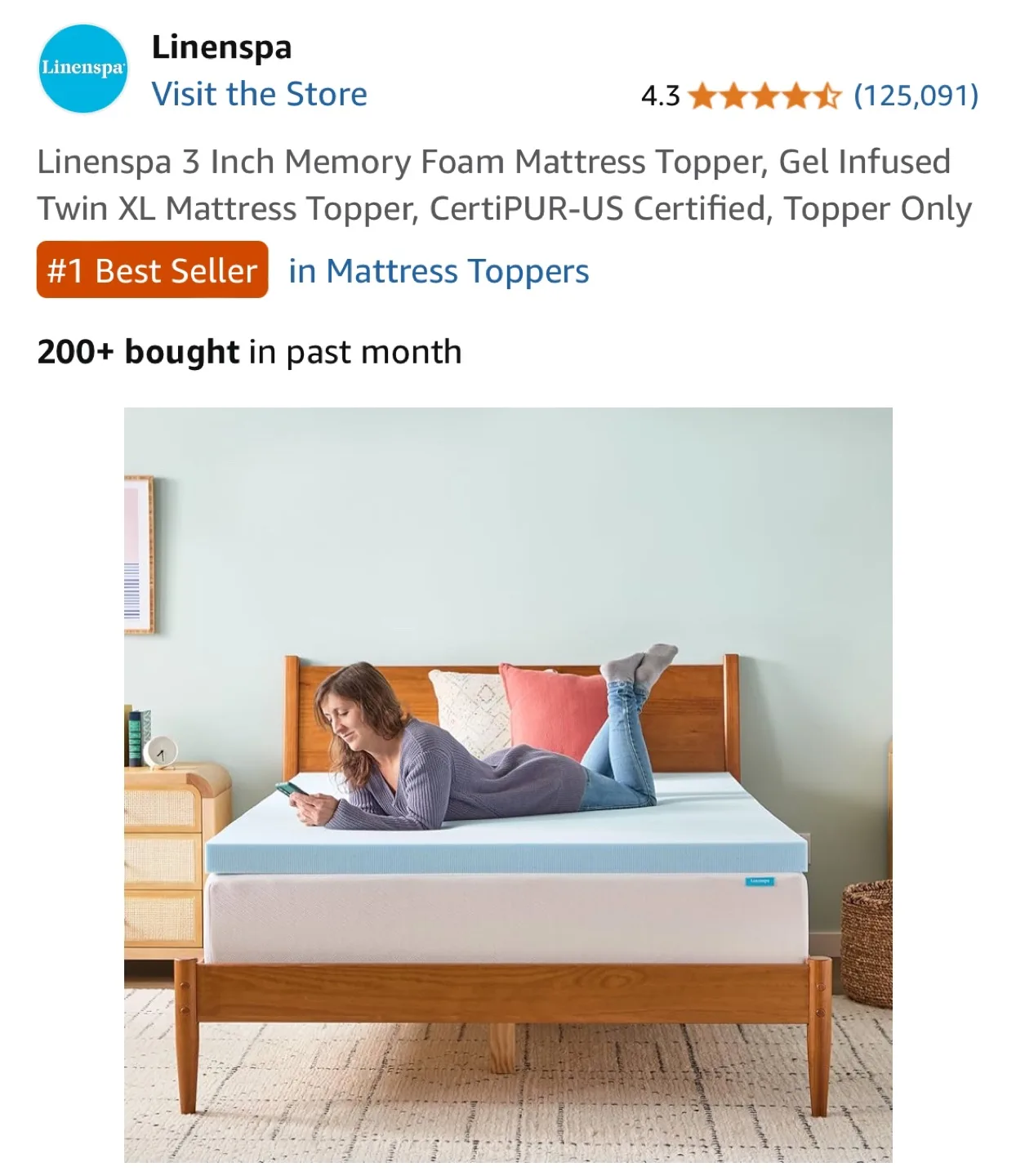 Linenspa 3-Inch Memory Foam Twin XL Mattress Topper image indicator(7)