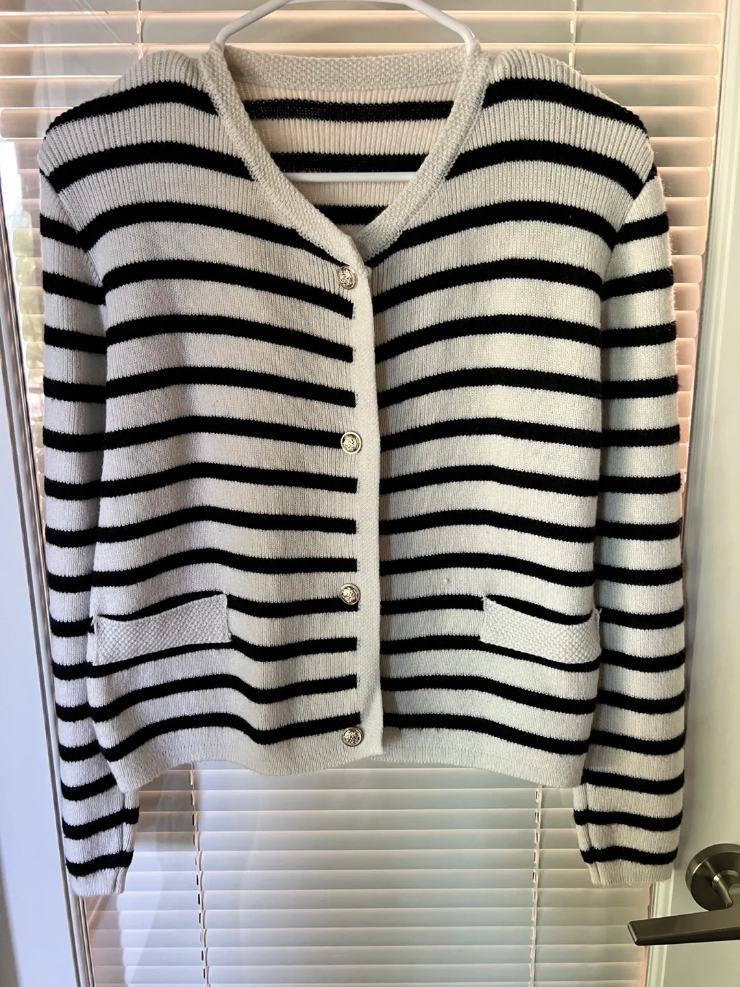 Striped Cardigan Sweater, Black & White thumbnail