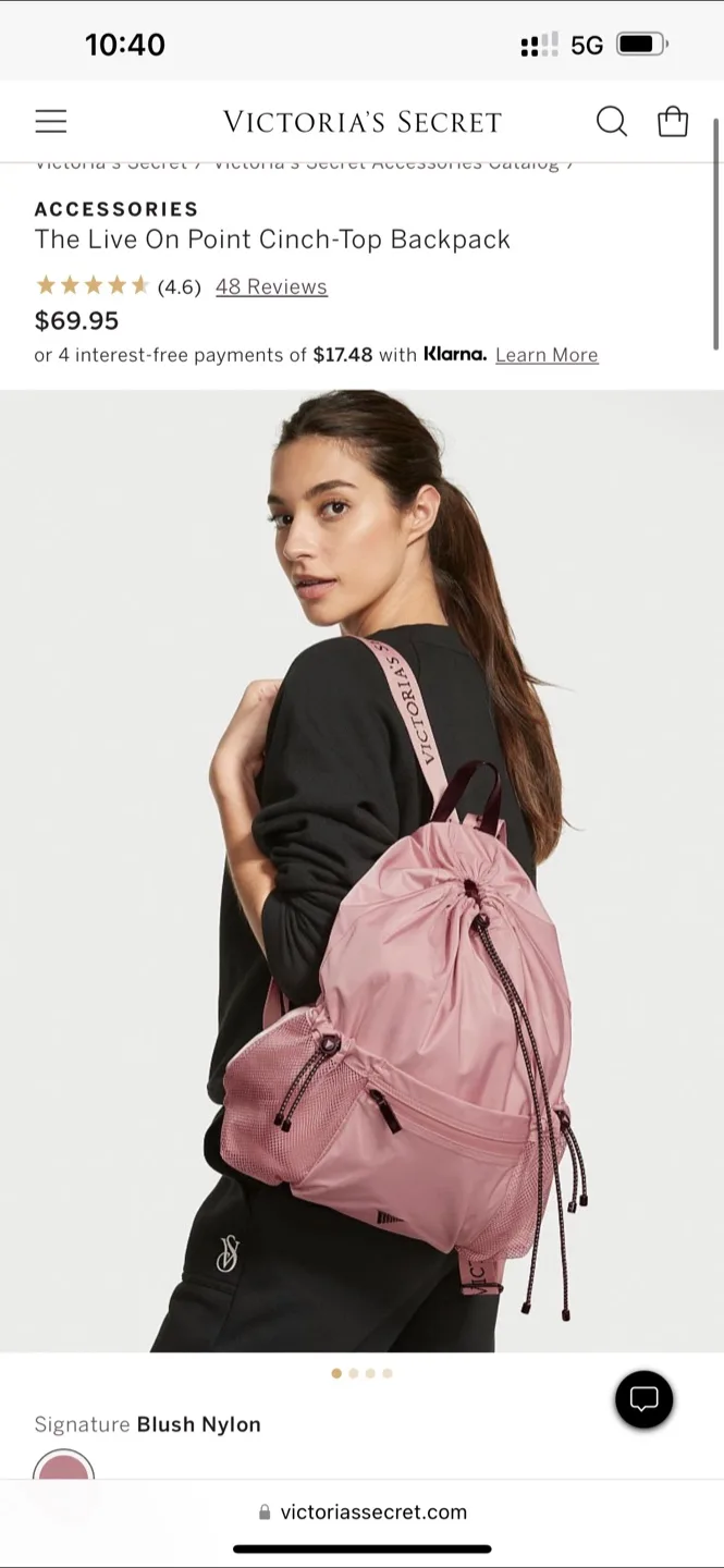 Victoria's Secret Live On Point Cinch-Top Backpack - Blush Nylon thumbnail