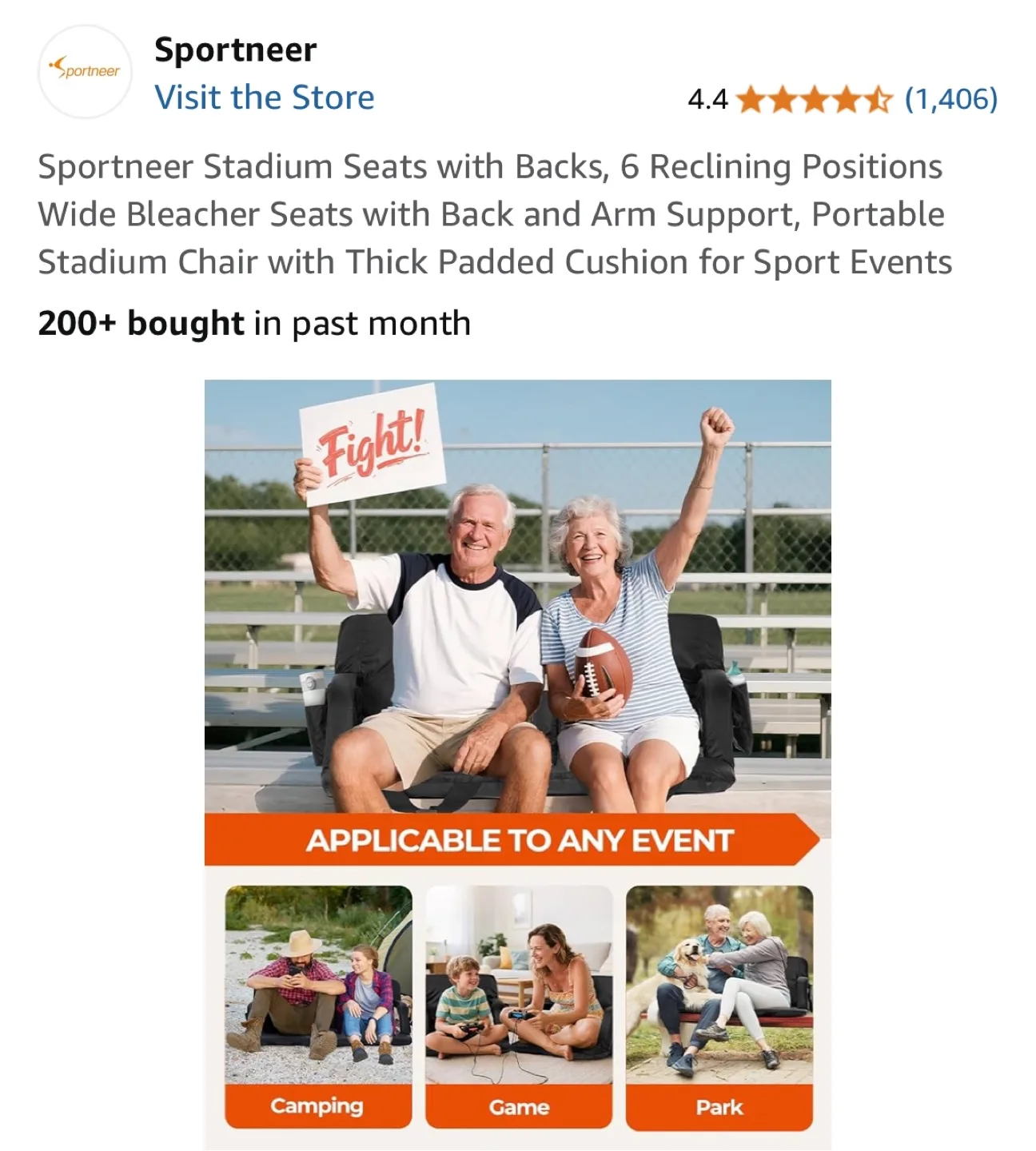 Sportneer Stadium Seats with Backs, 6 Reclining Positions image indicator(7)