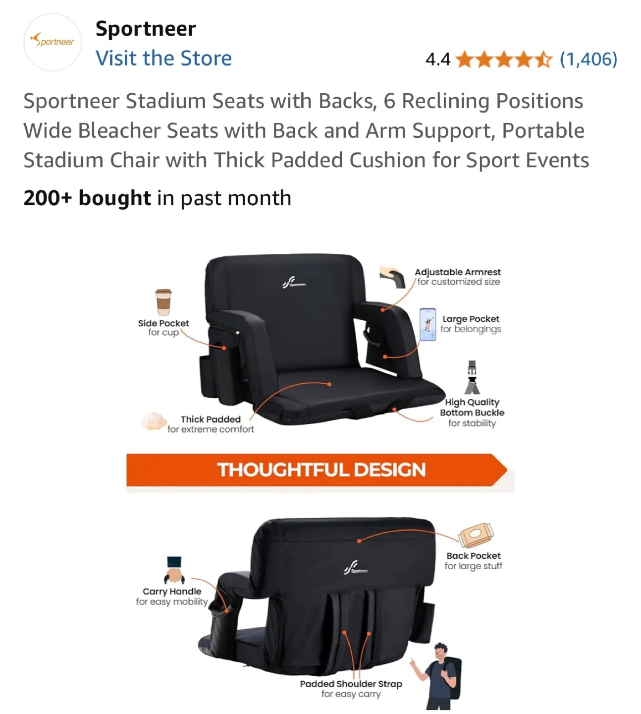 Sportneer Stadium Seats with Backs, 6 Reclining Positions image indicator(4)