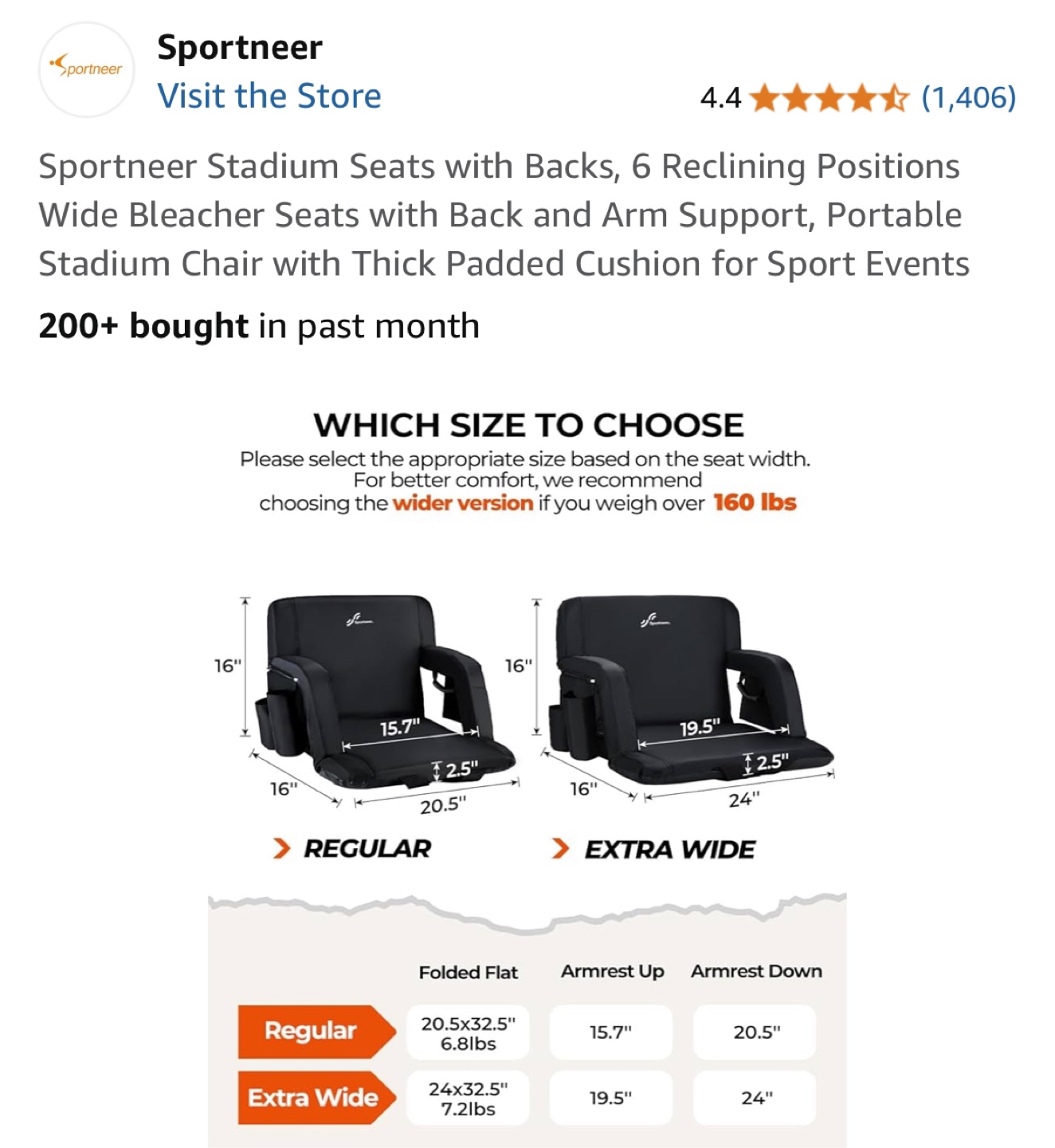 Sportneer Stadium Seats with Backs, 6 Reclining Positions - photo 2