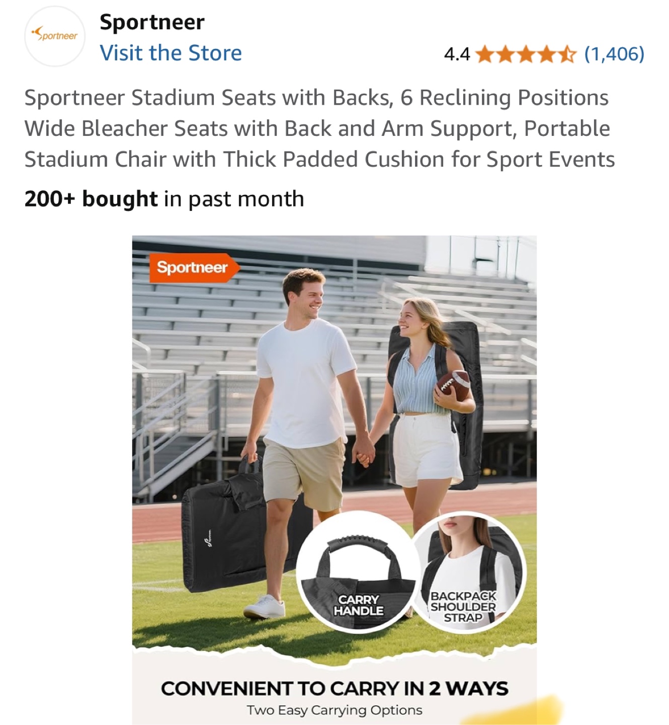 Sportneer Stadium Seats with Backs, 6 Reclining Positions - photo 5