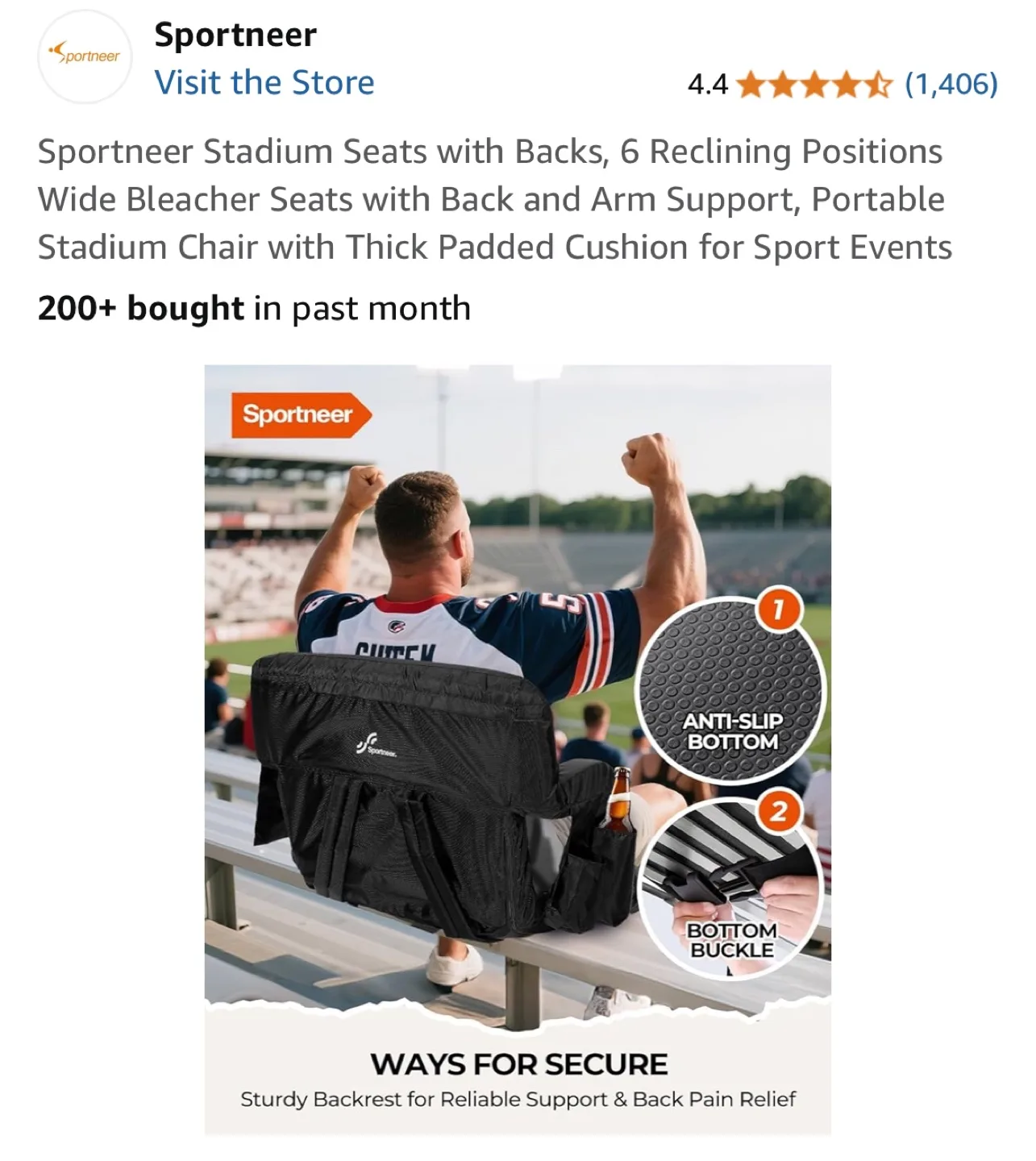 Sportneer Stadium Seats with Backs, 6 Reclining Positions image indicator(6)