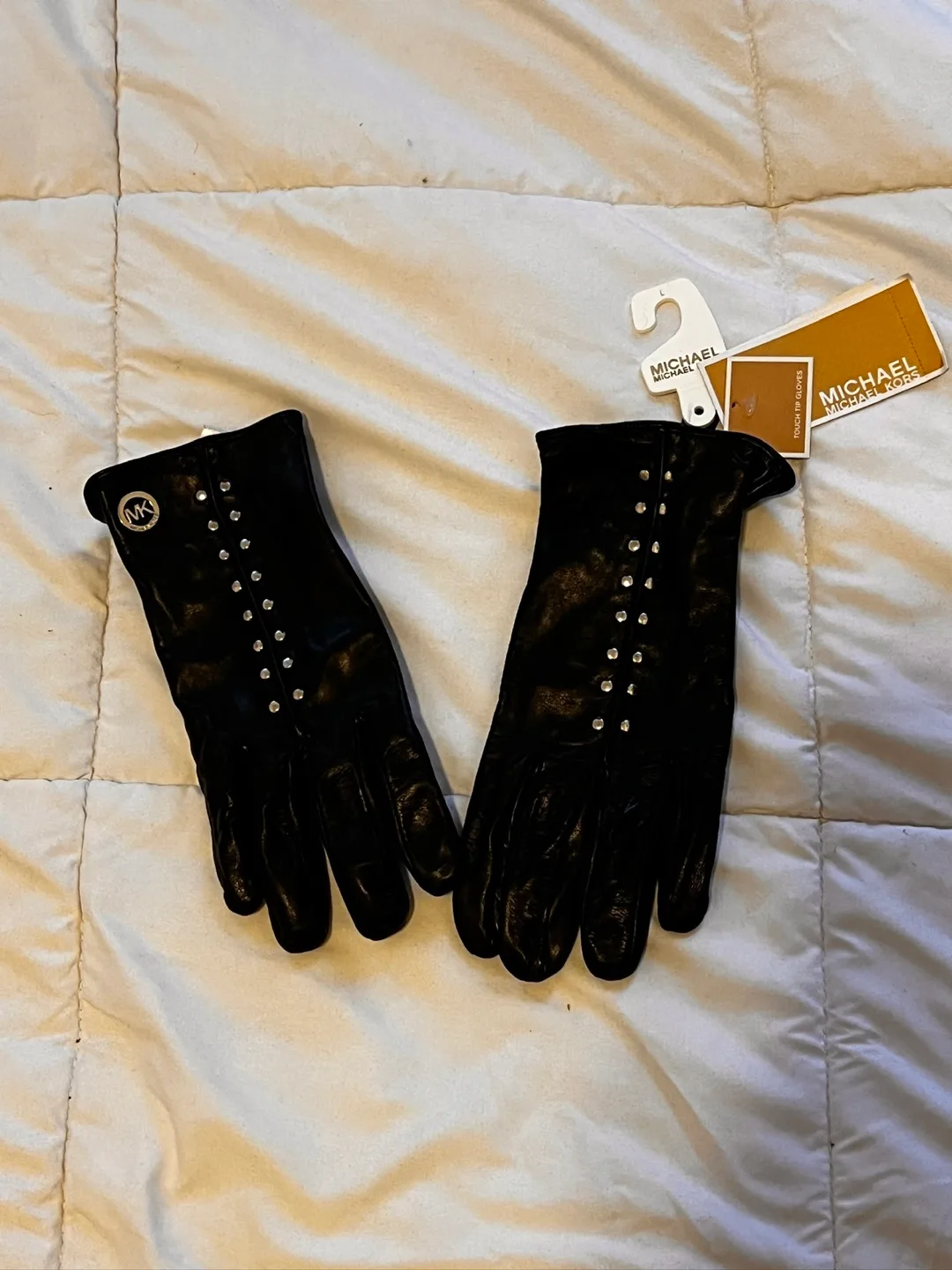 Michael Kors Black Leather Gloves Size L thumbnail