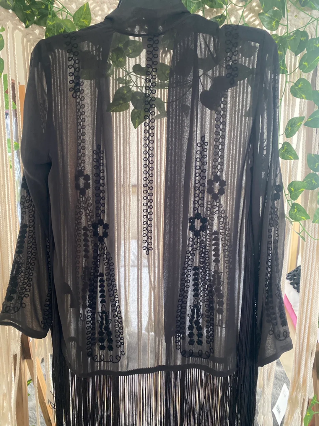 H&M charcoal grey Fringe Kimono - Size 4 image indicator(7)