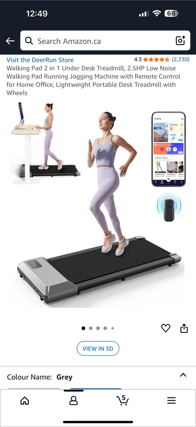 DeerRun Walking Pad 2 in 1 Treadmill - Grey thumbnail