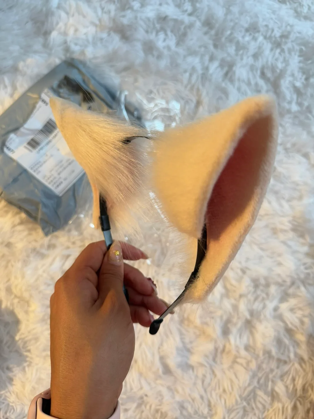 White Faux Fur Cat Ears Headband - New! thumbnail