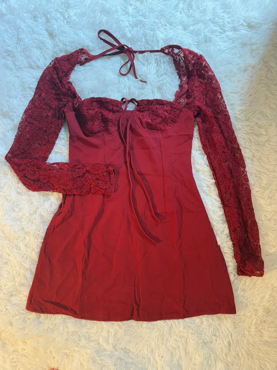Red Long Sleeve Lace Dress thumbnail