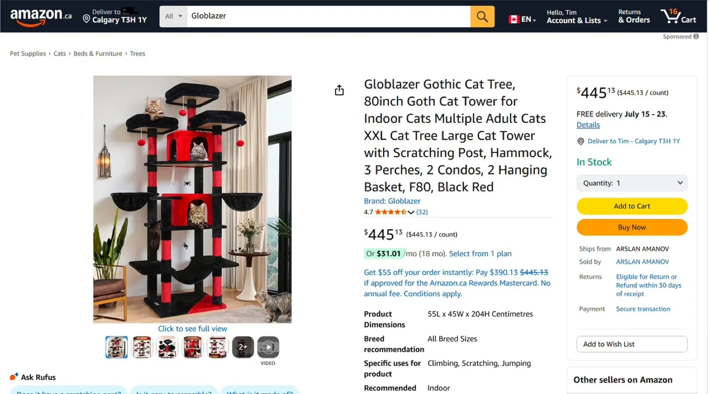 80” Cat Tree / Cat Tower – Gothic Style – for Large Cats image indicator(6)