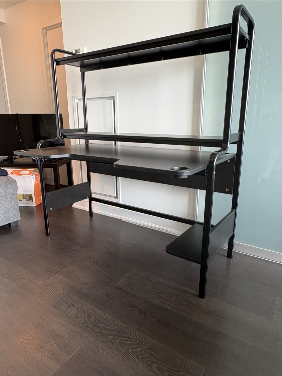 Black Office and Gaming Desk with Shelves - photo 4