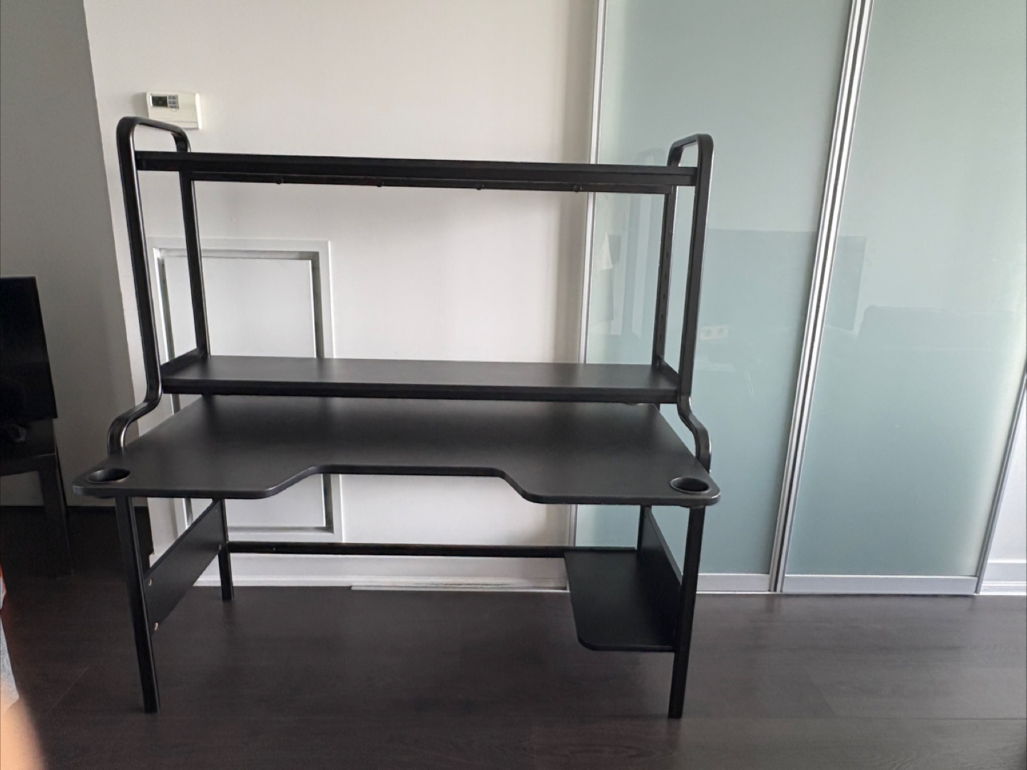 Black Office and Gaming Desk with Shelves