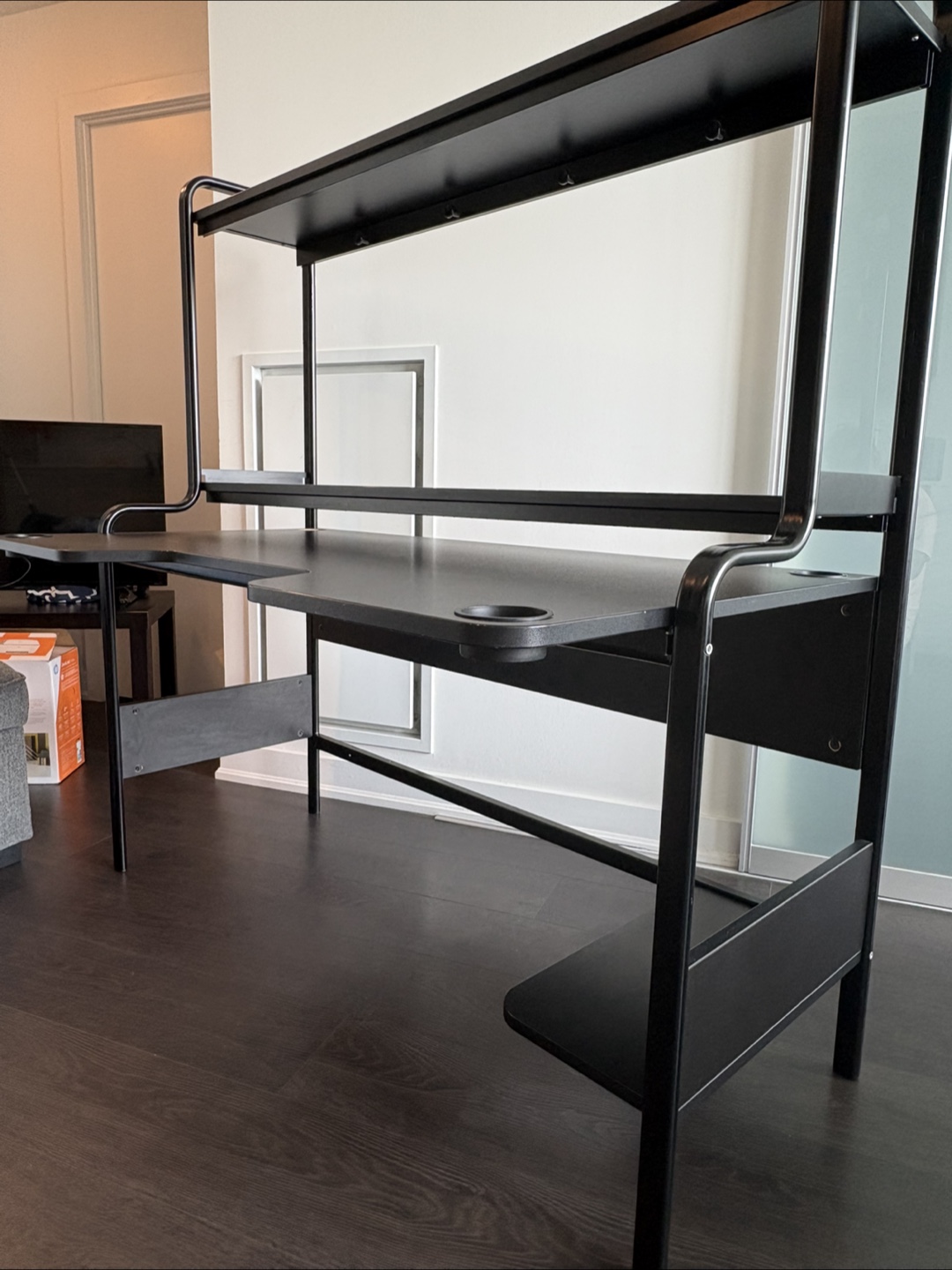 Black Office and Gaming Desk with Shelves - photo 3