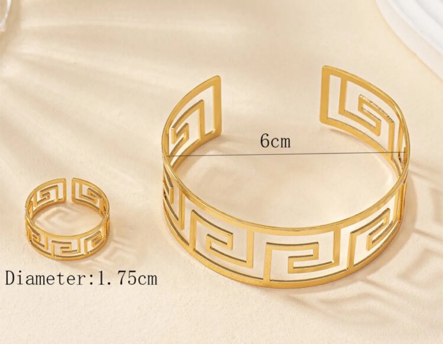 Gold Greek Key Bracelet and Ring Set image indicator(3)