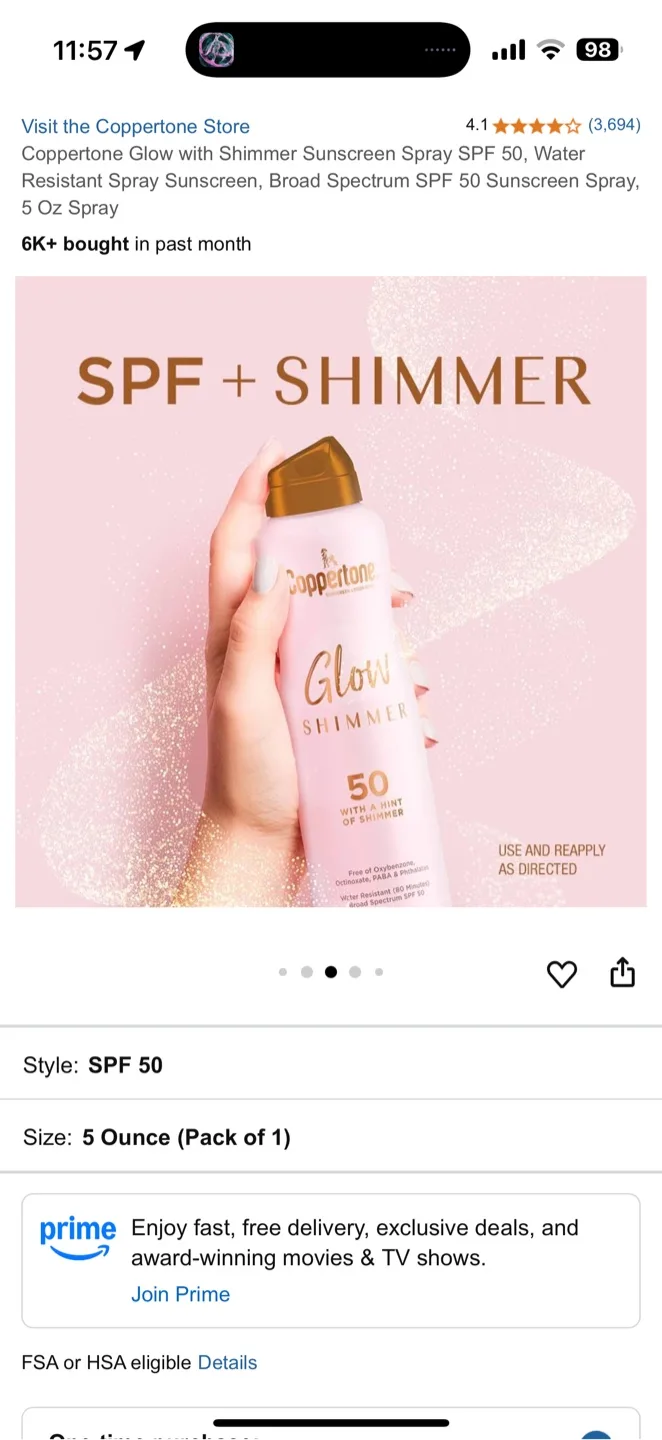Coppertone Glow Shimmer SPF 50 Sunscreen Spray - 5 oz thumbnail
