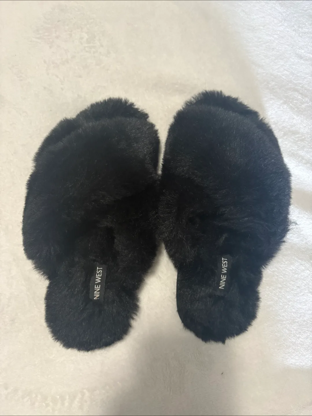 Nine West Black Fuzzy Slippers thumbnail