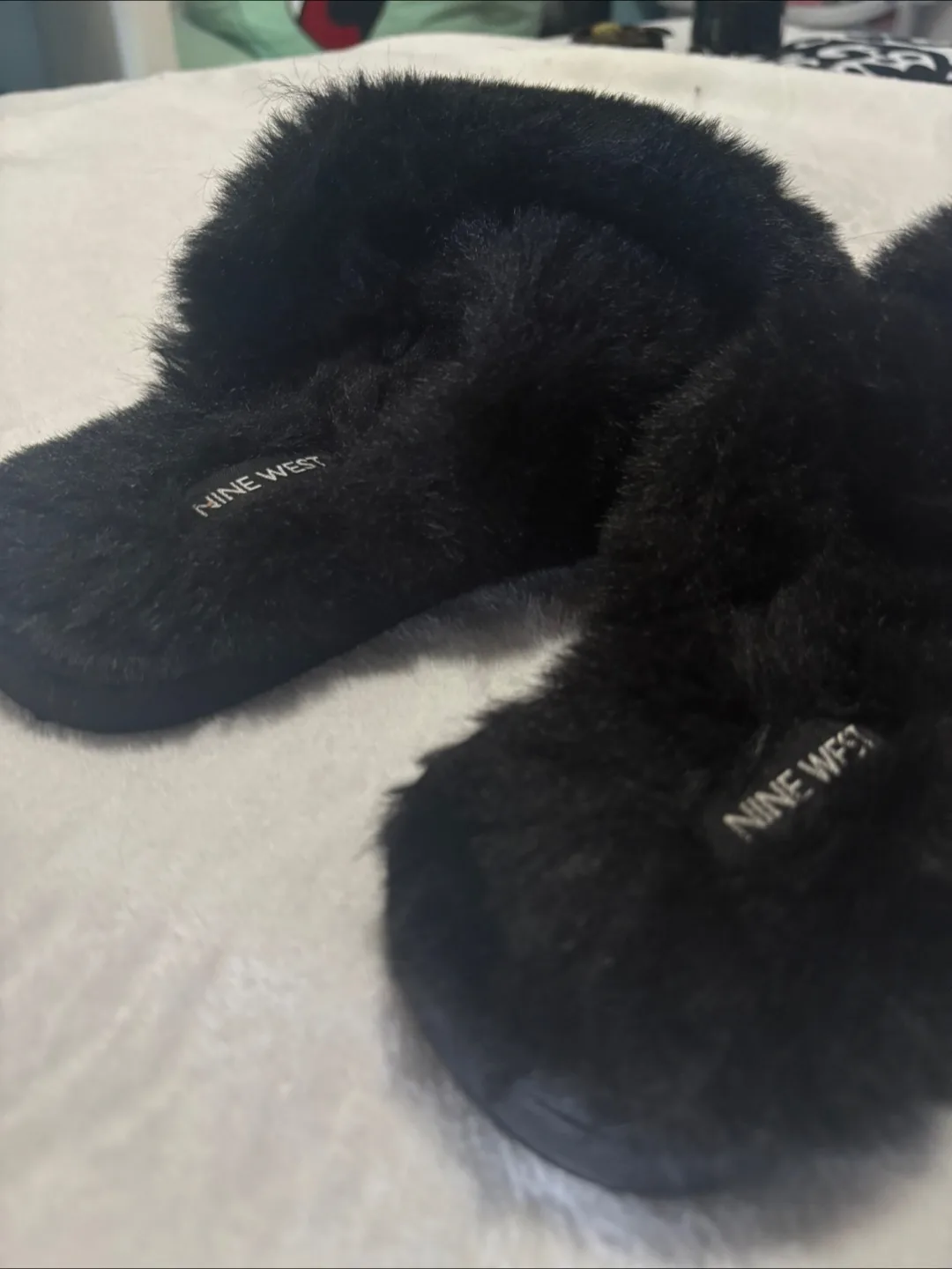 Nine West Black Fuzzy Slippers image indicator(2)