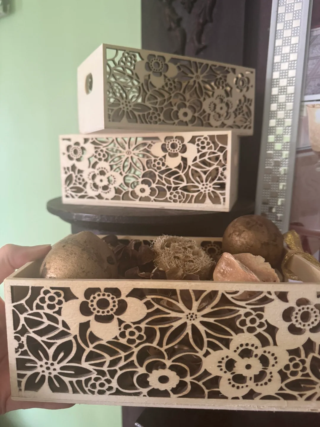 Decorative Wooden Storage Boxes - Set of 3 thumbnail