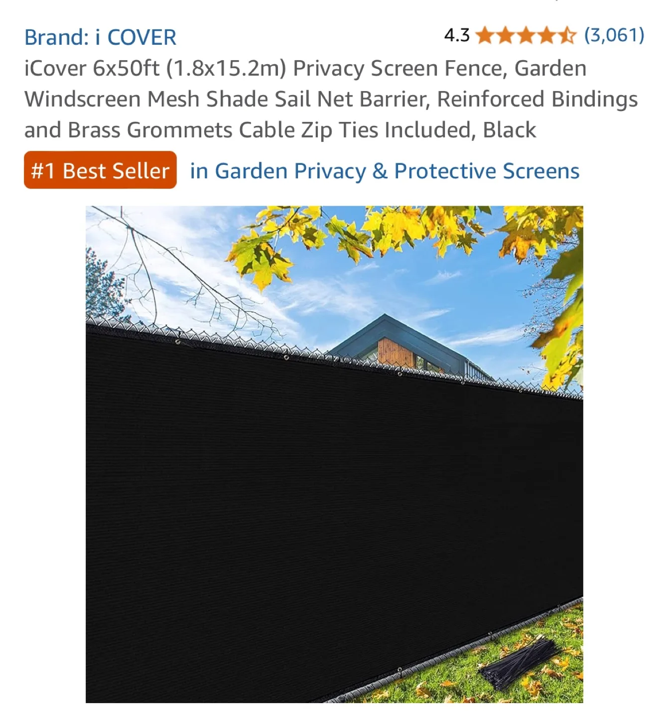 iCover 6x50ft Privacy Screen - Black thumbnail