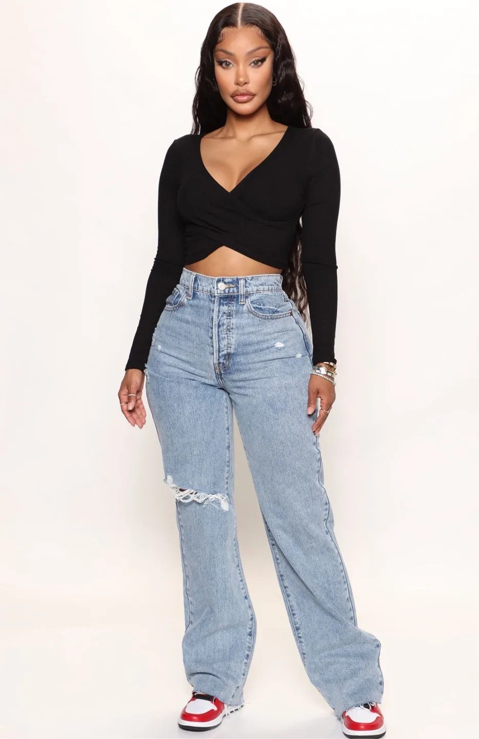 Fashion Nova 90’s Ripped Straight Leg Jeans - Size 11 thumbnail