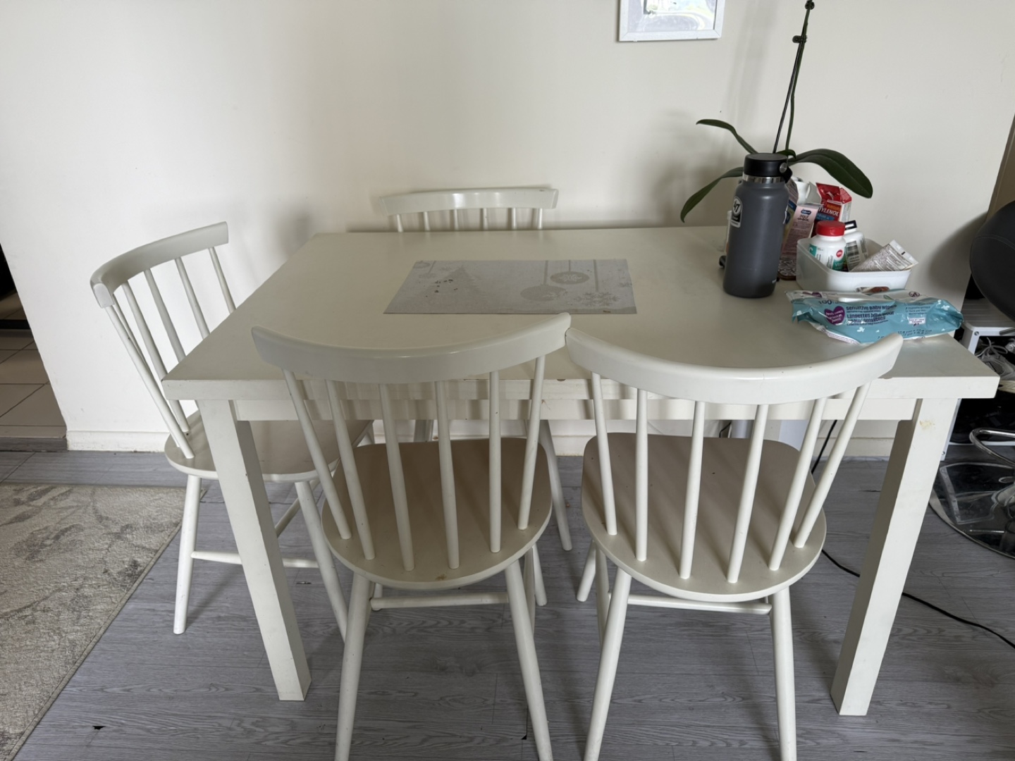 White Dining Table with Four Chairs