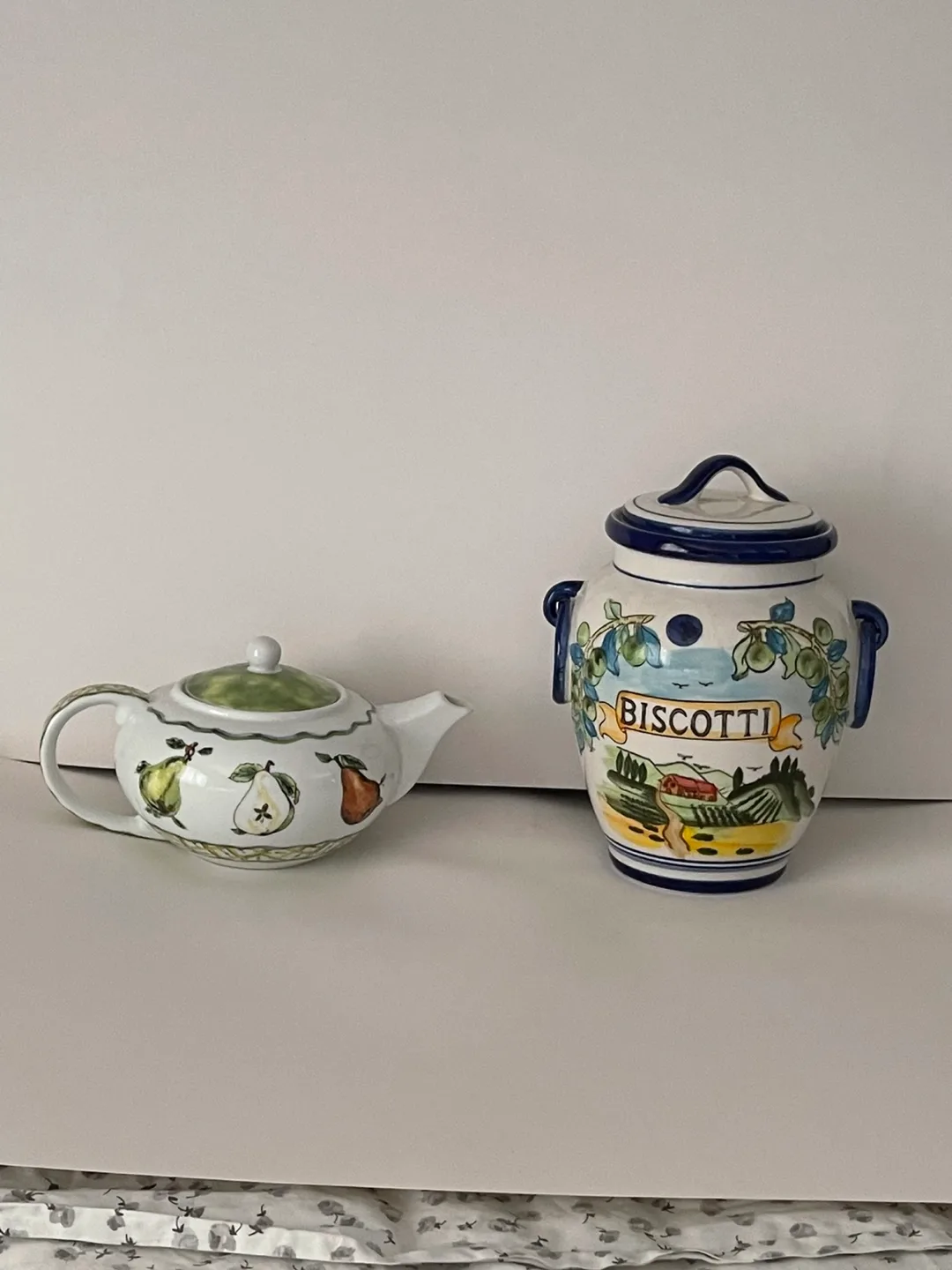 Ceramic Teapot and Biscotti Jar Set